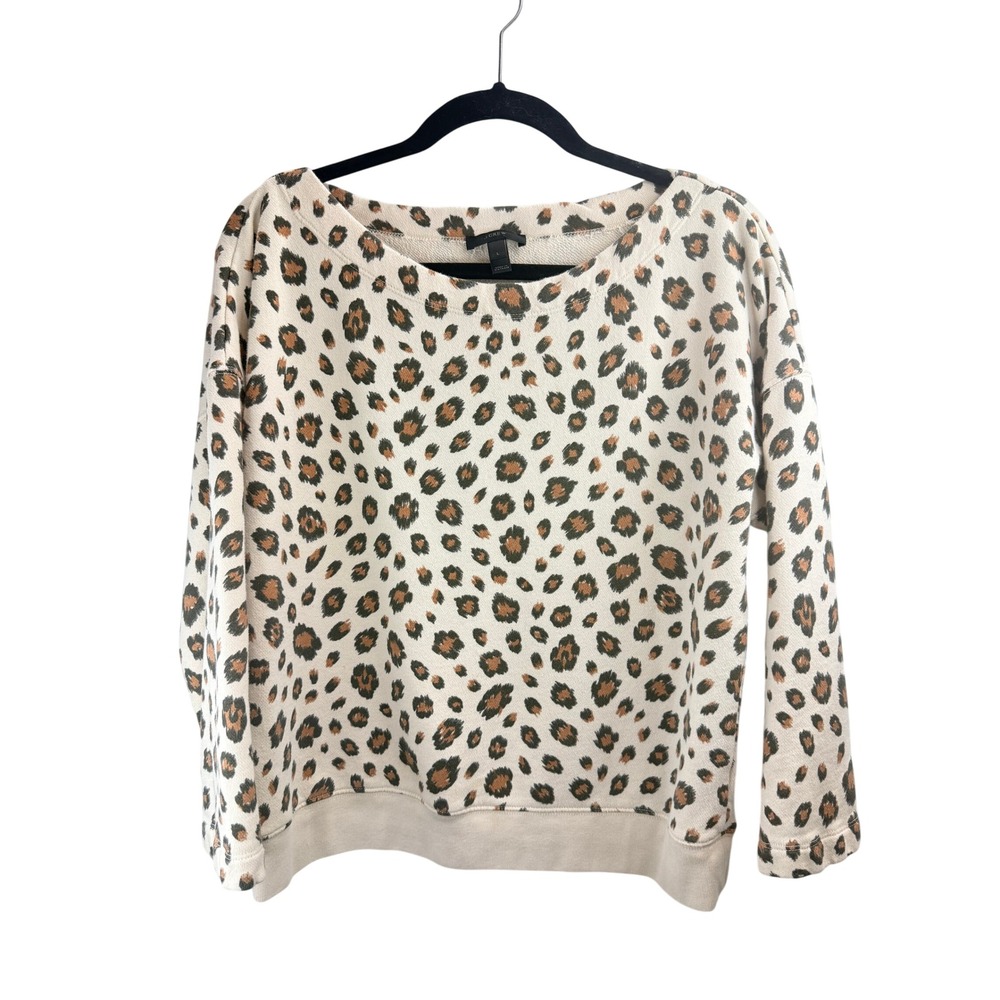 J.Crew Womens Leopard Print French Terry Boat Neck Sweatshirt Tan Brown Large